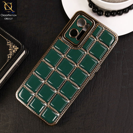 Oppo A96 4G Cover - Green - New Trendy 3D Electroplating Square Grid Design Soft TPU Case