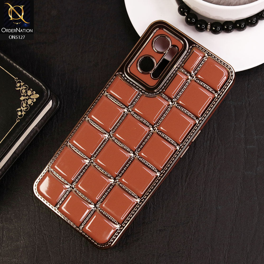 Oppo A96 4G Cover - Orange - New Trendy 3D Electroplating Square Grid Design Soft TPU Case