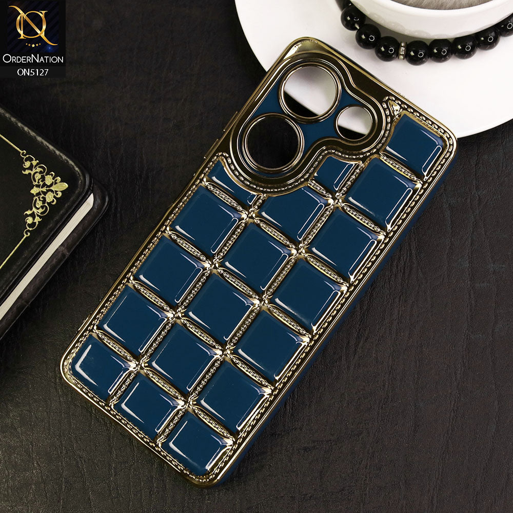 Tecno Camon 20 Cover - Blue - New Trendy 3D Electroplating Square Grid Design Soft TPU Case