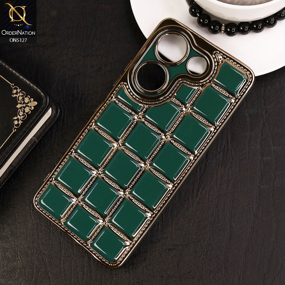 Tecno Camon 20 Cover - Green - New Trendy 3D Electroplating Square Grid Design Soft TPU Case