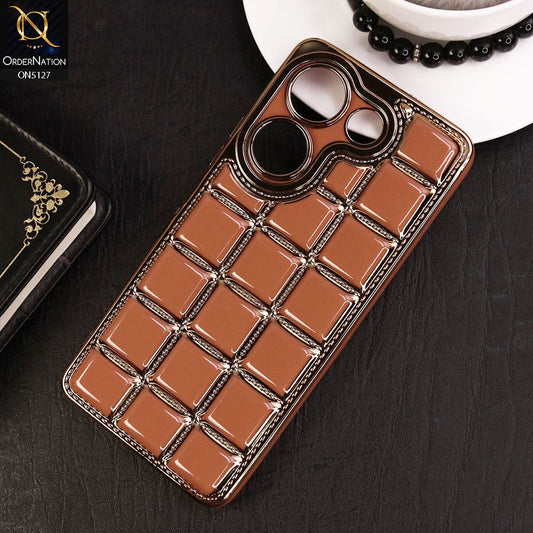 Tecno Camon 20 Cover - Orange - New Trendy 3D Electroplating Square Grid Design Soft TPU Case