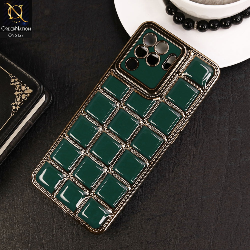 Oppo F19 Pro Cover - Green - New Trendy 3D Electroplating Square Grid Design Soft TPU Case