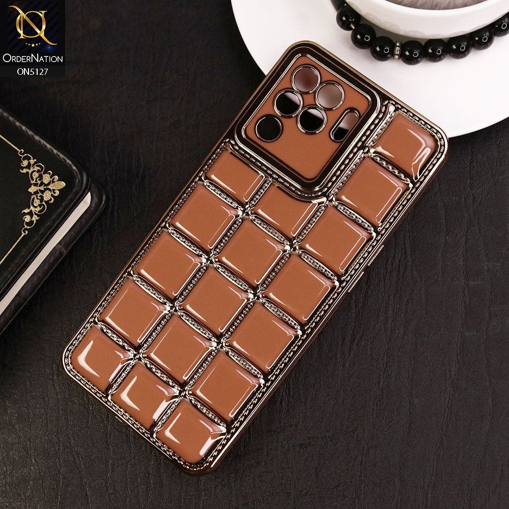 Oppo F19 Pro Cover - Orange - New Trendy 3D Electroplating Square Grid Design Soft TPU Case