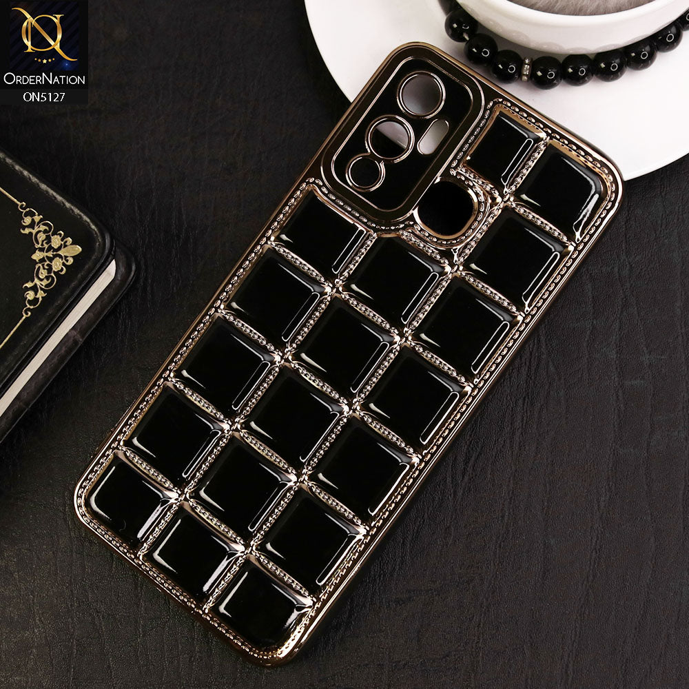 Infinix Hot 12 Play Cover - Black - New Trendy 3D Electroplating Square Grid Design Soft TPU Case