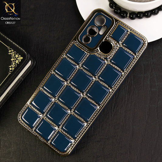 Infinix Hot 12 Play Cover - Blue - New Trendy 3D Electroplating Square Grid Design Soft TPU Case