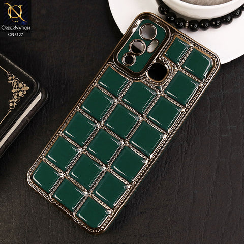 Infinix Hot 12 Play Cover - Green - New Trendy 3D Electroplating Square Grid Design Soft TPU Case