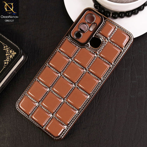 Infinix Hot 12 Play Cover - Orange - New Trendy 3D Electroplating Square Grid Design Soft TPU Case