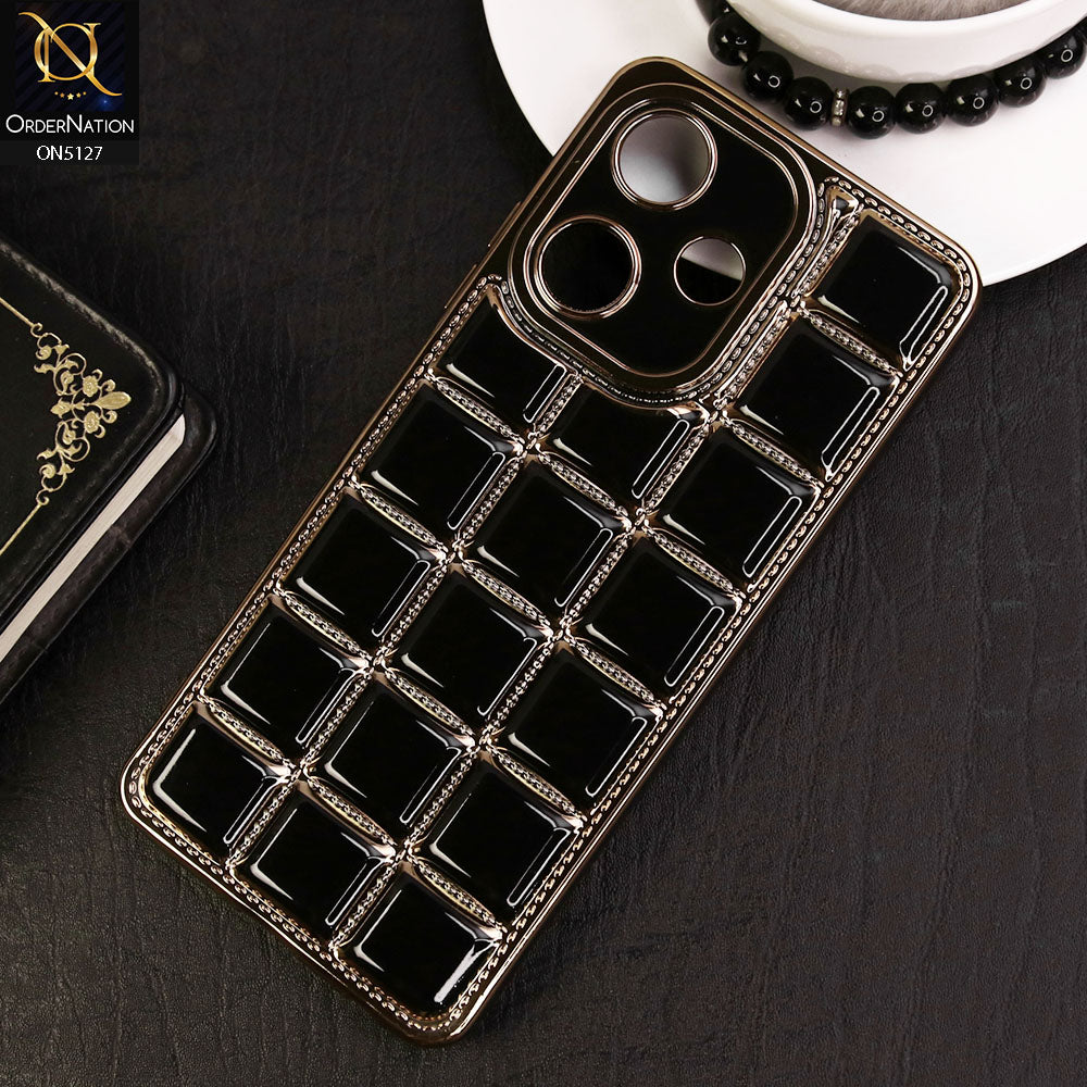 Infinix Hot 30 Cover - Black - New Trendy 3D Electroplating Square Grid Design Soft TPU Case