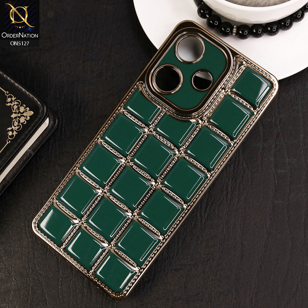 Infinix Hot 30 Cover - Green - New Trendy 3D Electroplating Square Grid Design Soft TPU Case