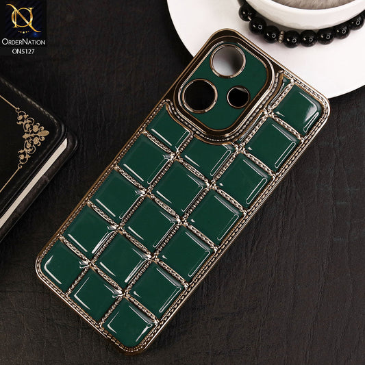 Infinix Hot 30 Play Cover - Green - New Trendy 3D Electroplating Square Grid Design Soft TPU Case