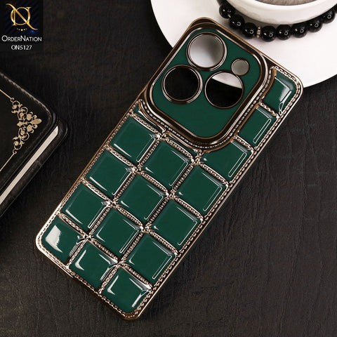 Infinix Hot 40 Cover - Green - New Trendy 3D Electroplating Square Grid Design Soft TPU Case