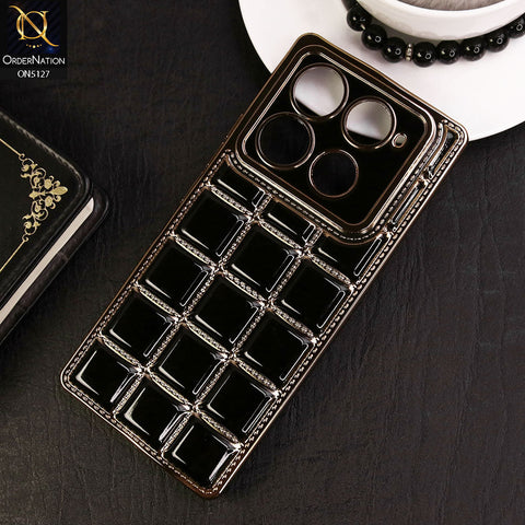 Infinix Note 40 Pro Cover - Black - New Trendy 3D Electroplating Square Grid Design Soft TPU Case