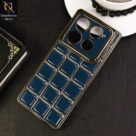 Infinix Note 40 Pro Cover - Blue - New Trendy 3D Electroplating Square Grid Design Soft TPU Case