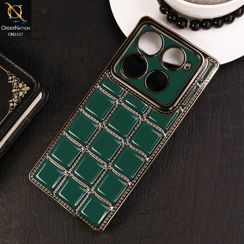 Infinix Note 40 Pro Cover - Green - New Trendy 3D Electroplating Square Grid Design Soft TPU Case