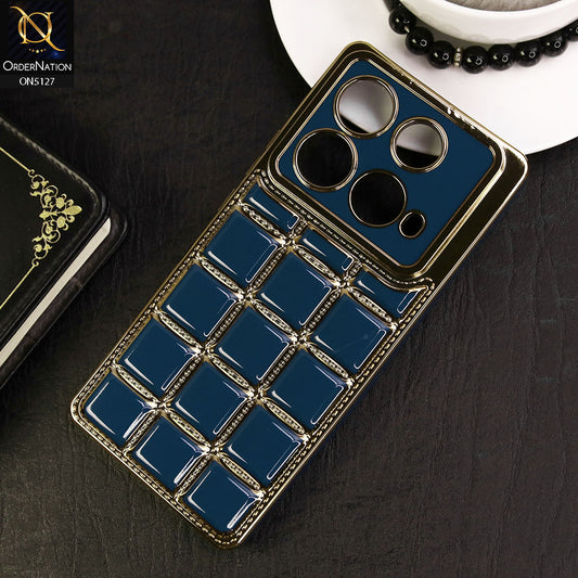 Infinix Note 40 Cover - Blue - New Trendy 3D Electroplating Square Grid Design Soft TPU Case