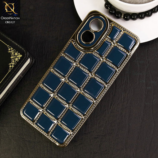 Oppo A38 Cover - Blue - New Trendy 3D Electroplating Square Grid Design Soft TPU Case