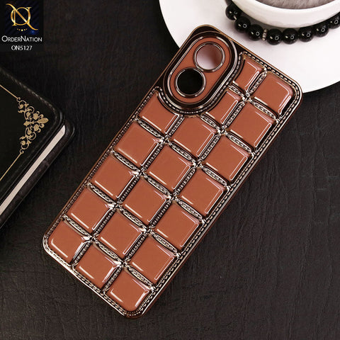 Oppo A38 Cover - Orange - New Trendy 3D Electroplating Square Grid Design Soft TPU Case