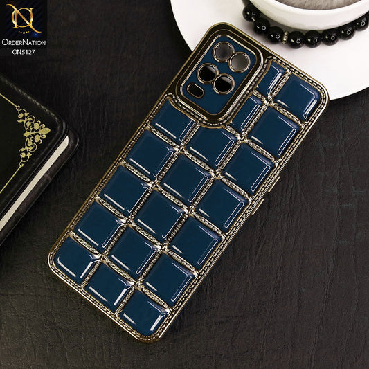 Oppo A54 4G Cover - Blue - New Trendy 3D Electroplating Square Grid Design Soft TPU Case