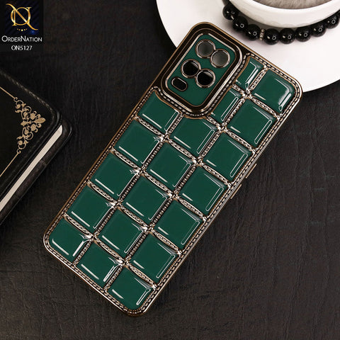 Oppo A54 4G Cover - Green - New Trendy 3D Electroplating Square Grid Design Soft TPU Case