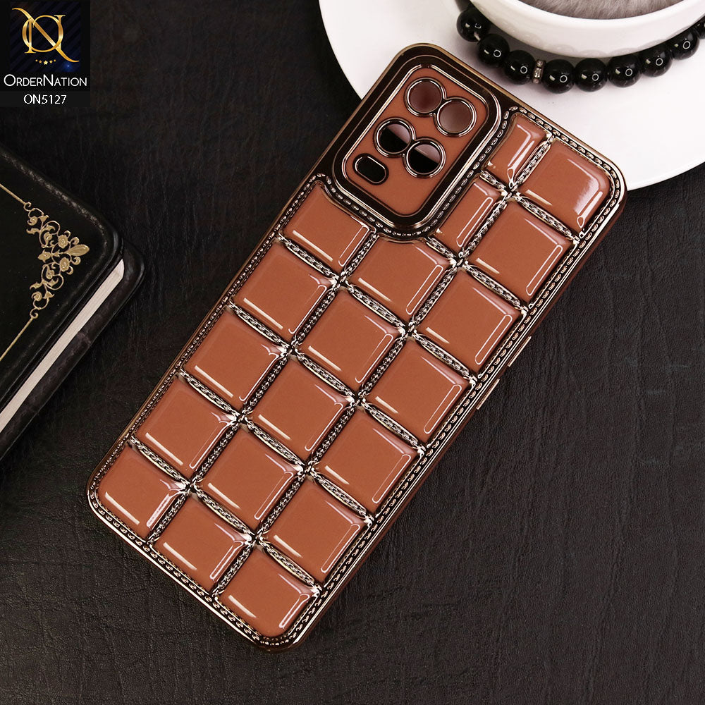 Oppo A54 4G Cover - Orange - New Trendy 3D Electroplating Square Grid Design Soft TPU Case