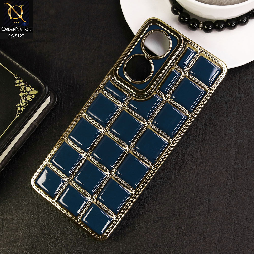 Oppo A58 4G Cover - Blue - New Trendy 3D Electroplating Square Grid Design Soft TPU Case