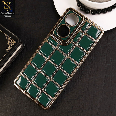 Oppo A58 4G Cover - Green - New Trendy 3D Electroplating Square Grid Design Soft TPU Case