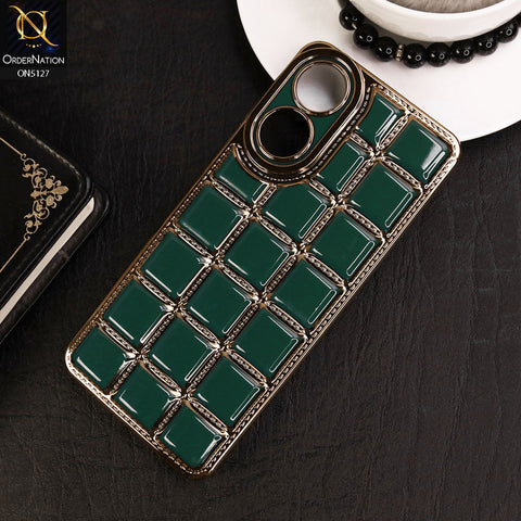 Oppo A78 4G Cover - Green - New Trendy 3D Electroplating Square Grid Design Soft TPU Case