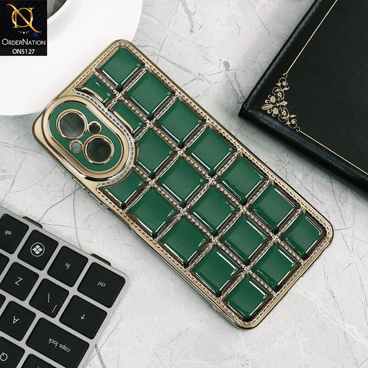 Realme C67 Cover - Green - New Trendy 3D Electroplating Square Grid Design Soft TPU Case