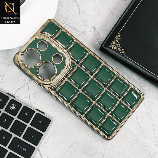 Xiaomi Poco M6 Pro 4G Cover - Green - New Trendy 3D Electroplating Square Grid Design Soft TPU Case