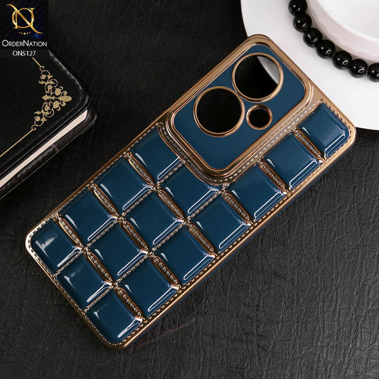 Oppo Reno 11F 5G Cover - Blue - New Trendy 3D Electroplating Square Grid Design Soft TPU Case