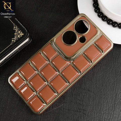 Oppo Reno 11F 5G Cover - Orange - New Trendy 3D Electroplating Square Grid Design Soft TPU Case