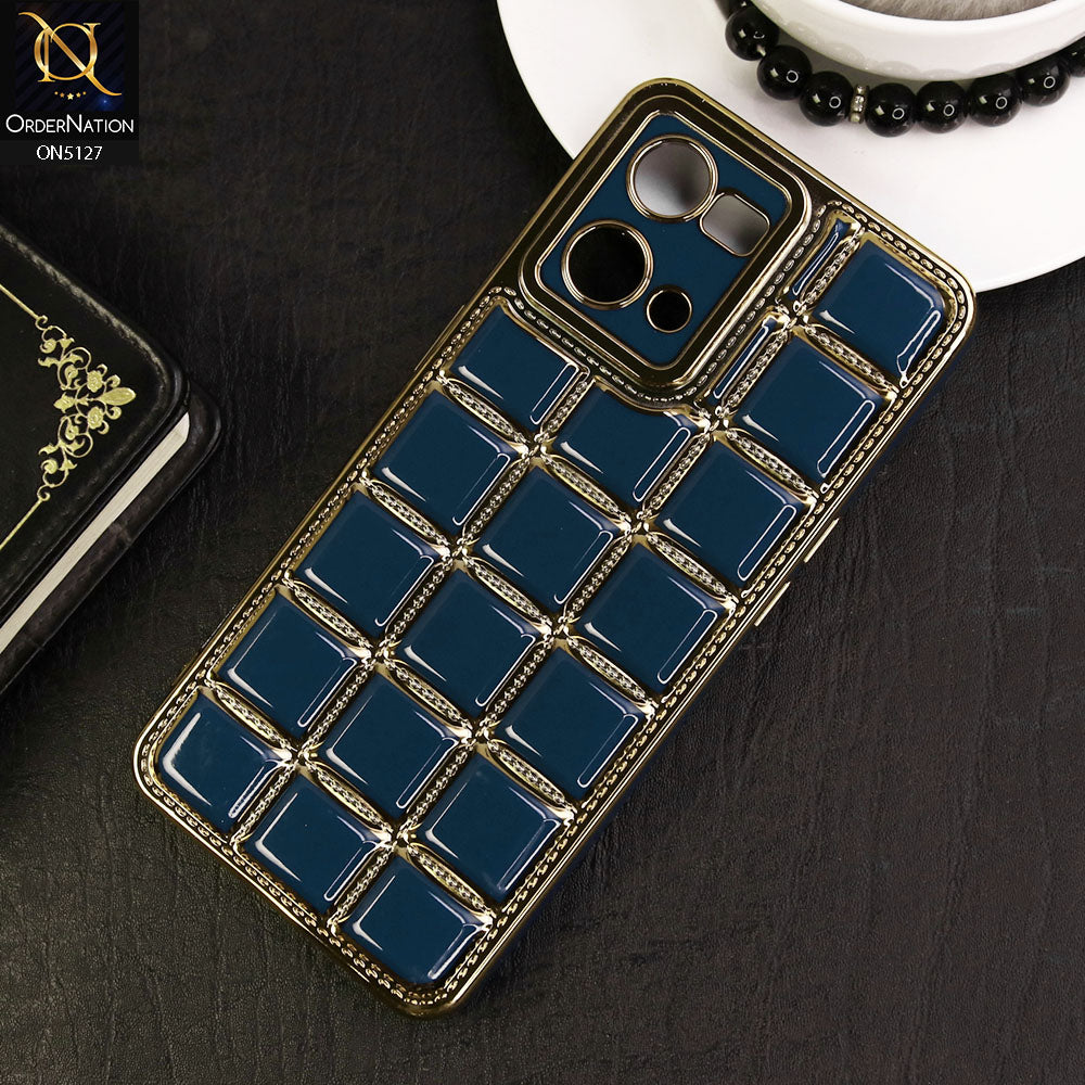 Oppo F21 Pro 4G Cover - Blue - New Trendy 3D Electroplating Square Grid Design Soft TPU Case