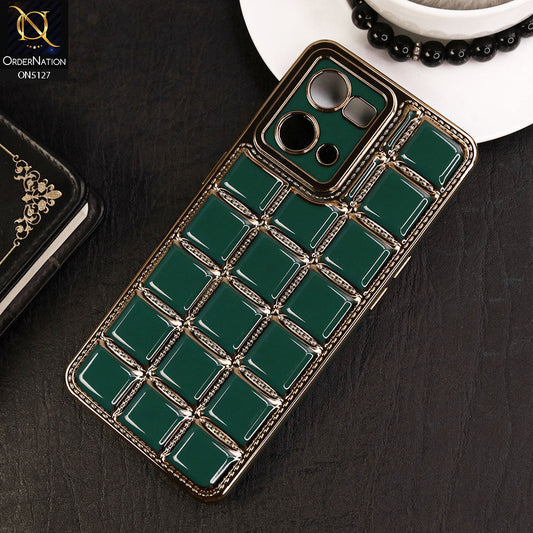 Oppo F21 Pro 4G Cover - Green - New Trendy 3D Electroplating Square Grid Design Soft TPU Case