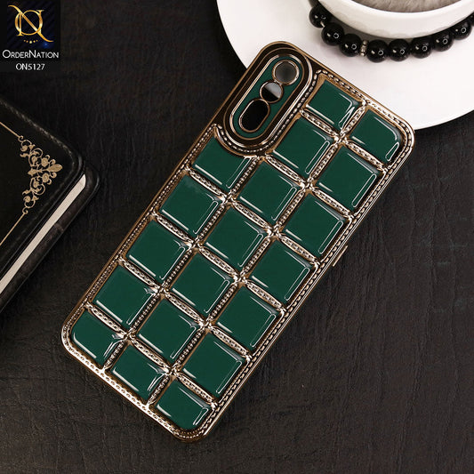 Vivo S1 Cover - Green - New Trendy 3D Electroplating Square Grid Design Soft TPU Case