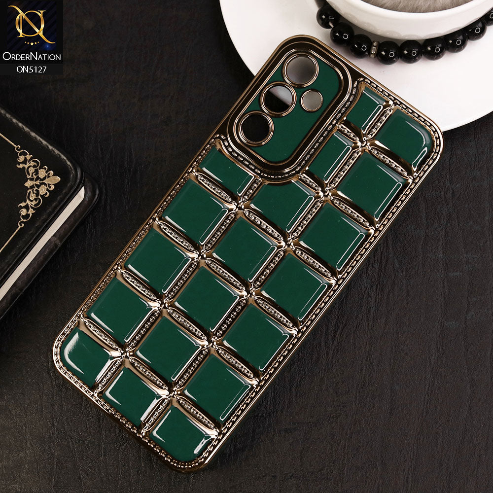 Samsung Galaxy A14 5G Cover - Green - New Trendy 3D Electroplating Square Grid Design Soft TPU Case