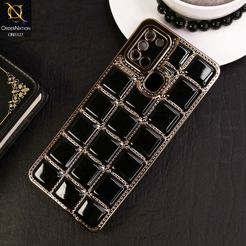 Samsung Galaxy A21s Cover - Black - New Trendy 3D Electroplating Square Grid Design Soft TPU Case