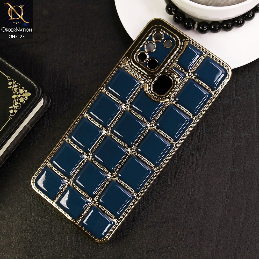 Samsung Galaxy A21s Cover - Blue - New Trendy 3D Electroplating Square Grid Design Soft TPU Case