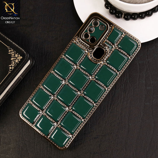 Samsung Galaxy A21s Cover - Green - New Trendy 3D Electroplating Square Grid Design Soft TPU Case