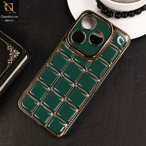 Tecno Spark 10 Cover - Green - New Trendy 3D Electroplating Square Grid Design Soft TPU Case