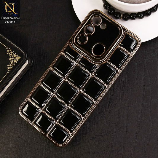 Tecno Spark 8C Cover - Black - New Trendy 3D Electroplating Square Grid Design Soft TPU Case