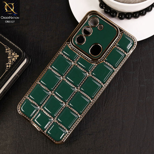 Tecno Spark 8C Cover - Green - New Trendy 3D Electroplating Square Grid Design Soft TPU Case