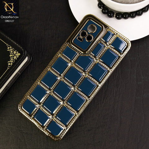 Vivo V21e Cover - Blue - New Trendy 3D Electroplating Square Grid Design Soft TPU Case