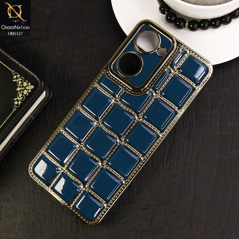 Vivo Y03t Cover - Blue - New Trendy 3D Electroplating Square Grid Design Soft TPU Case