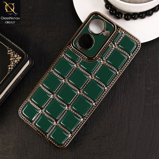 Vivo Y03 Cover - Green - New Trendy 3D Electroplating Square Grid Design Soft TPU Case