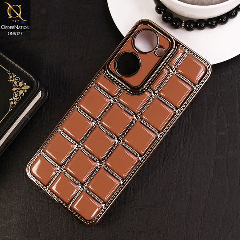 Vivo Y03t Cover - Orange - New Trendy 3D Electroplating Square Grid Design Soft TPU Case