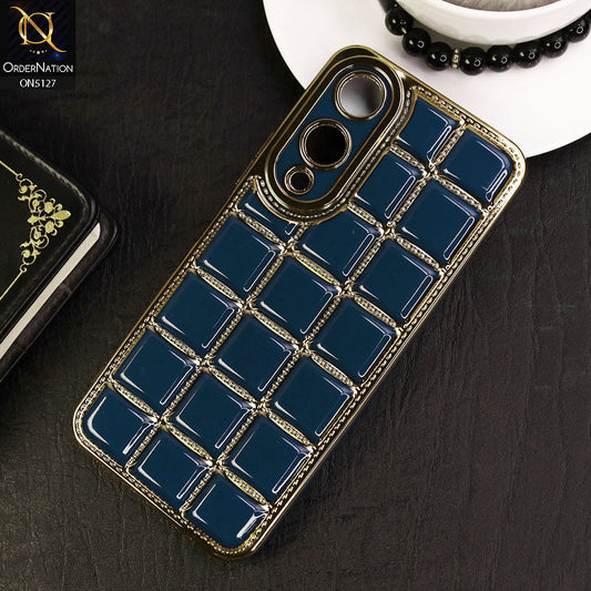 Vivo Y28 5G Cover - Blue - New Trendy 3D Electroplating Square Grid Design Soft TPU Case