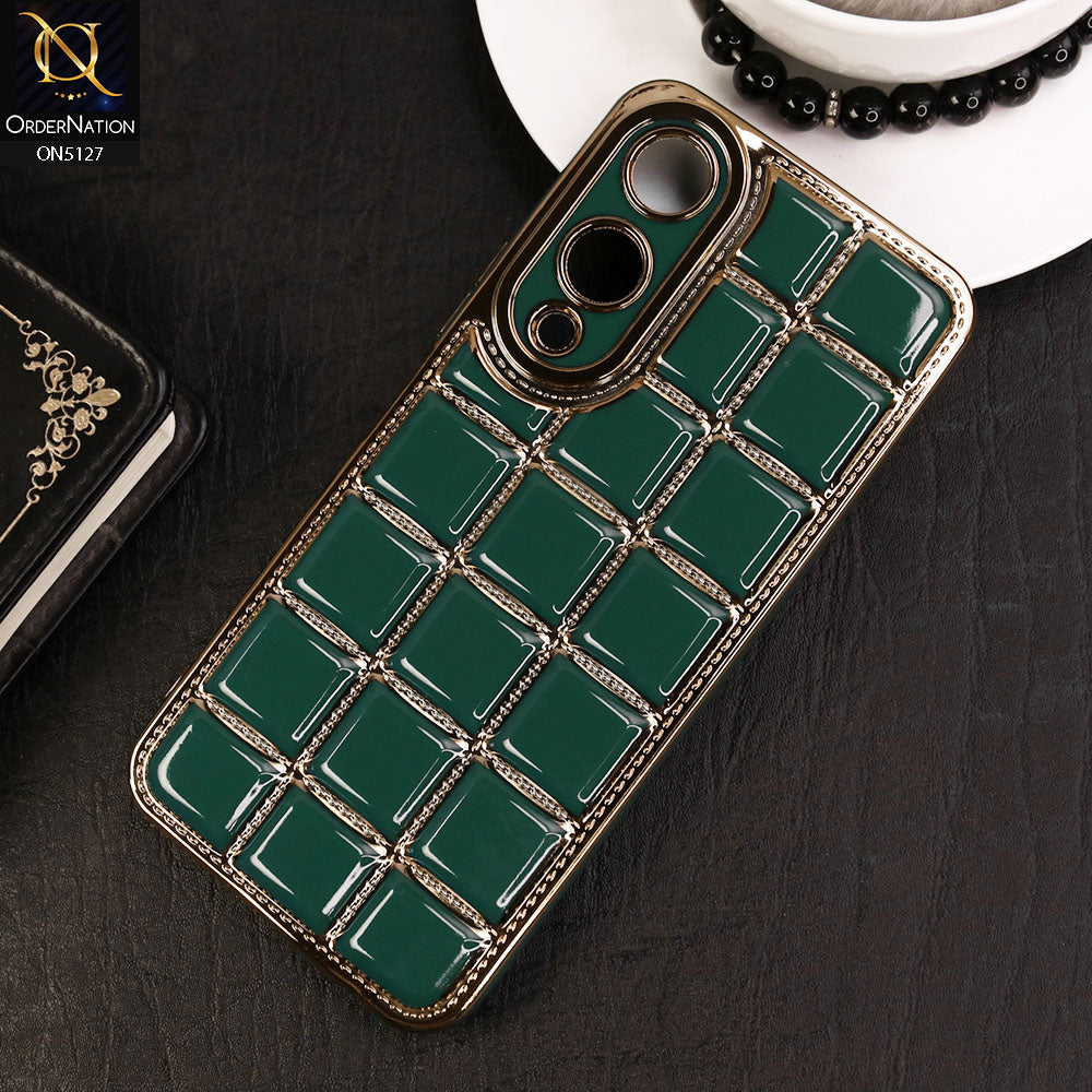 Vivo Y17s Cover - Green - New Trendy 3D Electroplating Square Grid Design Soft TPU Case