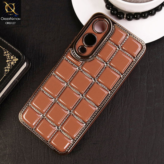 Vivo Y17s Cover - Orange - New Trendy 3D Electroplating Square Grid Design Soft TPU Case