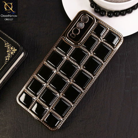 Vivo Y20i Cover - Black - New Trendy 3D Electroplating Square Grid Design Soft TPU Case