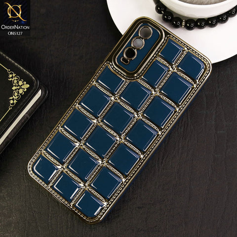 Vivo Y20s Cover - Blue - New Trendy 3D Electroplating Square Grid Design Soft TPU Case